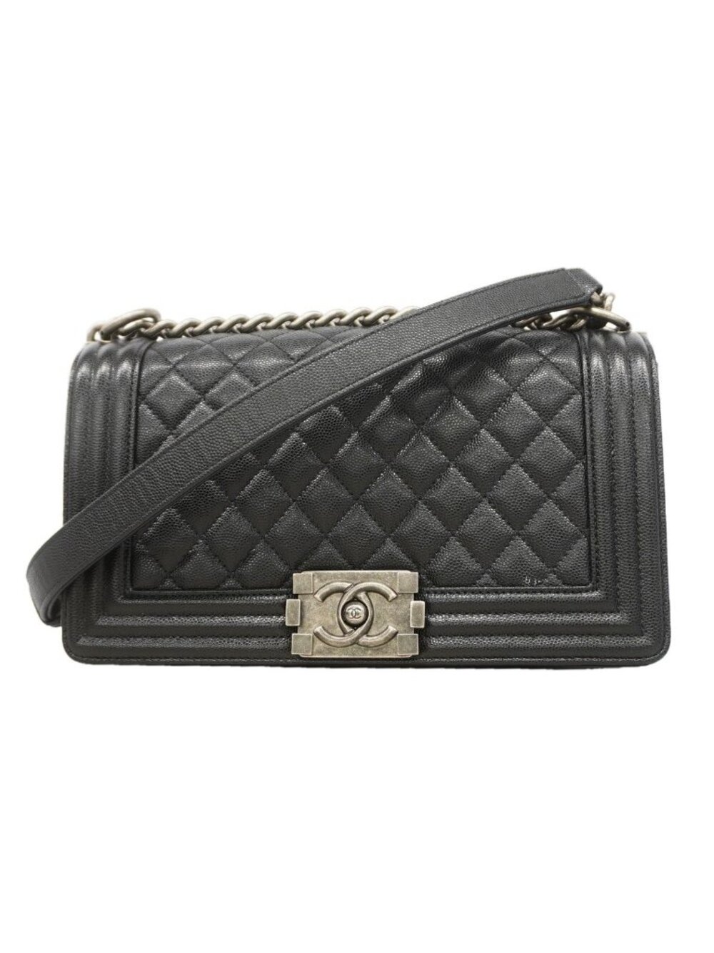 Chanel Shoulder Bag Boy Caviar Leather Black Silver